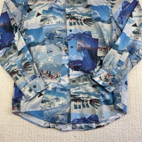 Y2K VTG Le 31 All Over Print Snow Mountain Ski Resort Retro Shirt Mens L Blue - Picture 7 of 16
